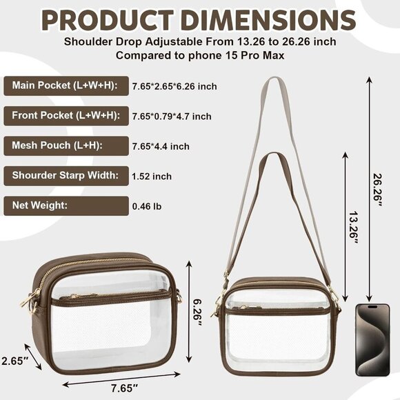 Clear Crossbody Bag, Stadium Approved Clear Purse Bag for Concerts Sports Events - Picture 6 of 9